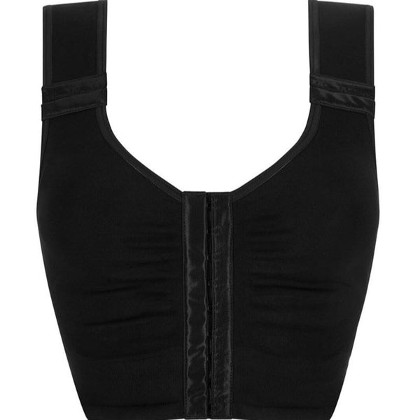 Lymph Flow Long Wire Free Front Closure Bra - black front