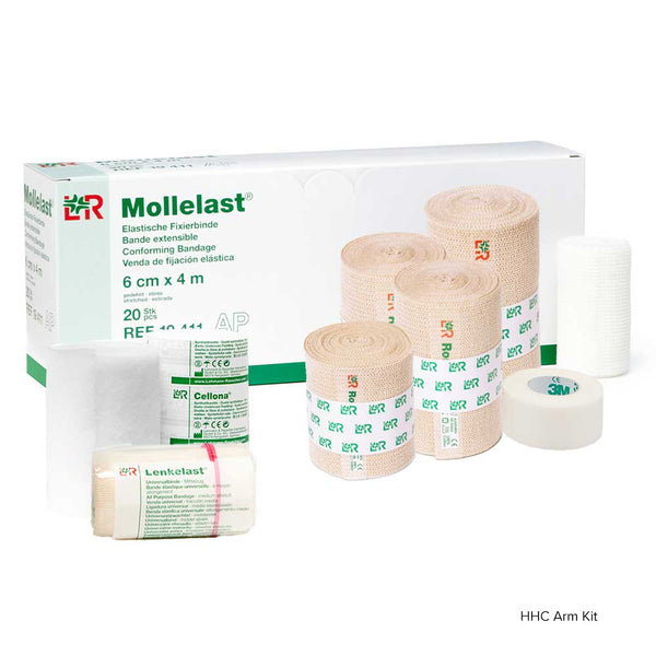 Mollelast bandage kit with packaging on a white background