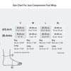 Size chart for Juzo compression foot wrap with measurements and diagram of foot.