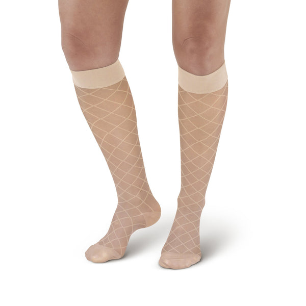 AW Style 17 Sheer Support Diamond Pattern Closed Toe Knee Highs - 15-20 mmHg
