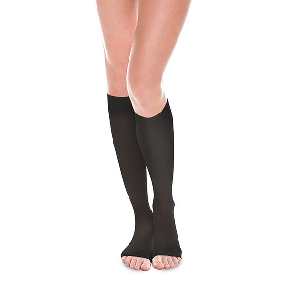 Therafirm EASE Sheer Open Toe Knee Highs- 15-20 mmHg - Black