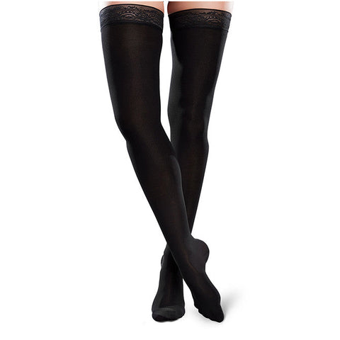 Therafirm EASE Microfiber Closed Toe Thigh Highs w/Silicone Band - 15-20 mmHg - Black