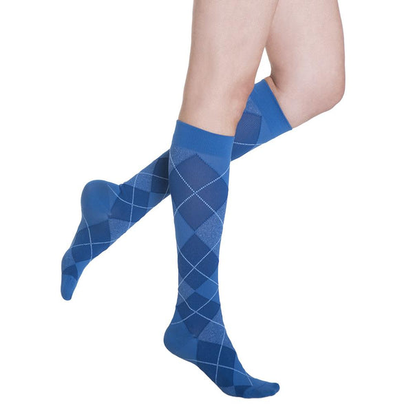Sigvaris Compression Socks Royal Blue Argyle Microfiber Women
