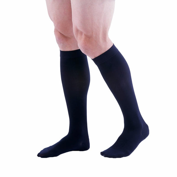 Medi Duomed Patriot Men's Ribbed Closed Toe Knee High Socks - 20-30 mmHg - Black